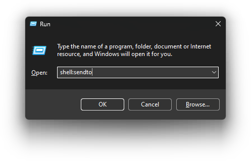 Typing shell:sendto in Windows' Run dialog (Win+R)